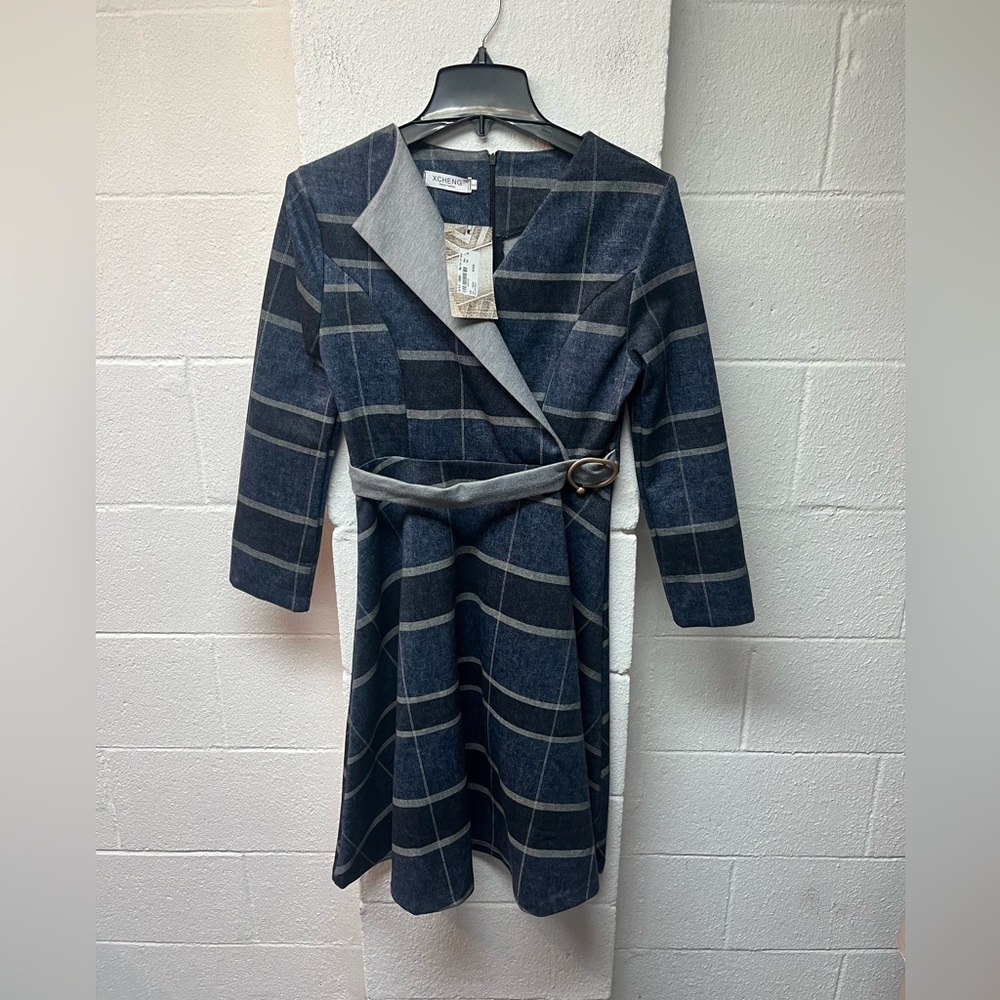 Plaid Mini Dress with Belt